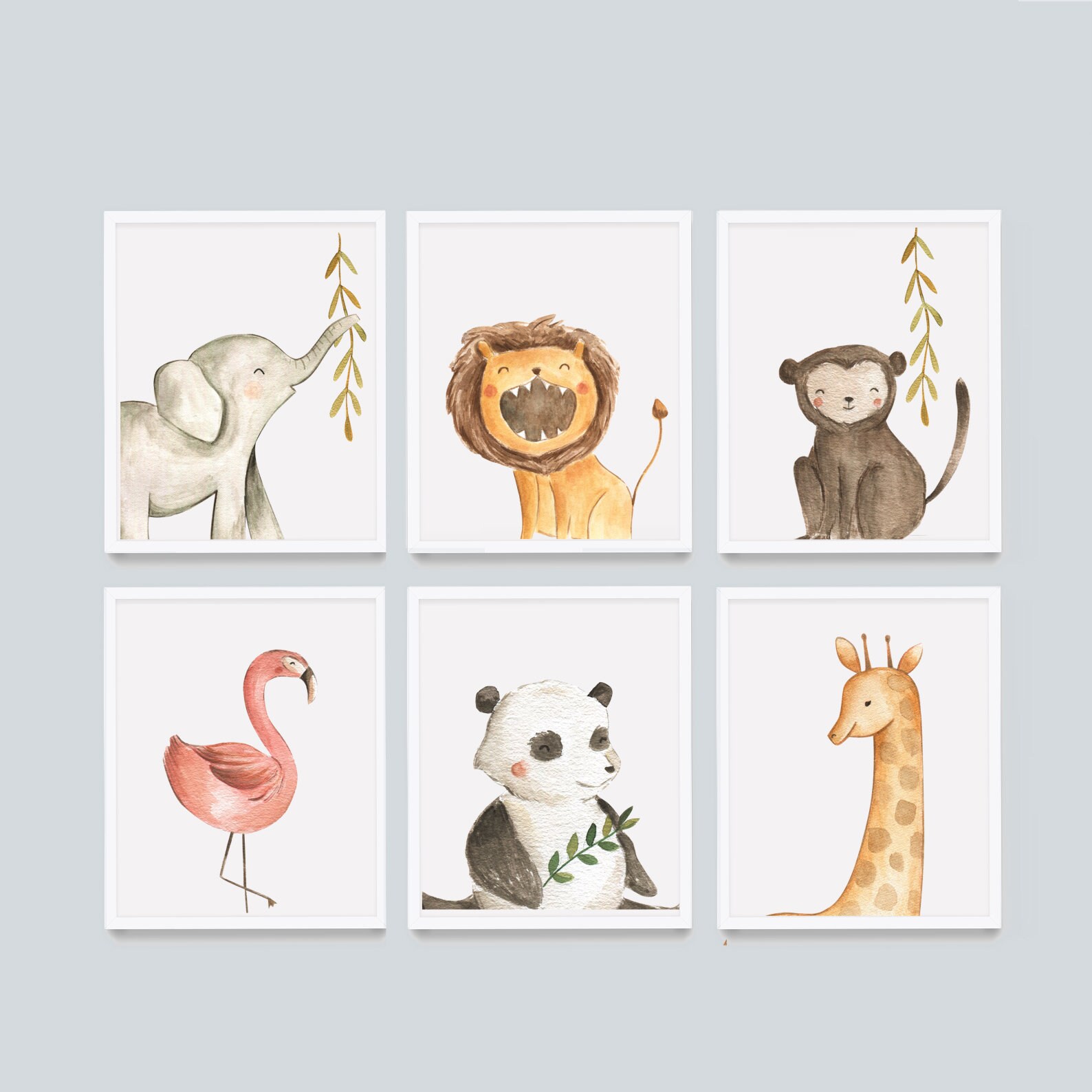Wild Baby Animals Portrait Set of 6 Boys Nursery Art Wild | Etsy