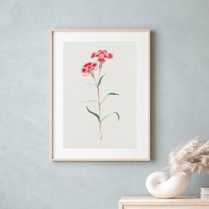 Japanese Flower Art Print, Botanical Art Print, japandi style, cottage core Wall Art, Flower Print, minimal wall art, japanese print,antique