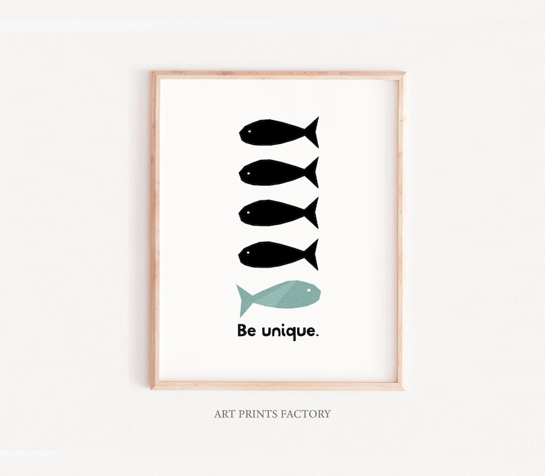 Kids print unique, motivational quote, fish nursery prints, quotes Wall Art, black Nursery Print, digital art, Playroom Decor, Nursery Quote image 1