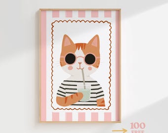 Lámina de gato para habitación de niña: Decoración moderna para habitación de niña (Descarga digital)