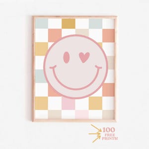 Pink Smiley Face Poster: Preppy Dorm Decor (Digital Download), girls printable, nursery wall art