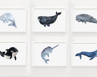 Watercolor Whale Print Set – Nursery Wall Art (Digital Download)