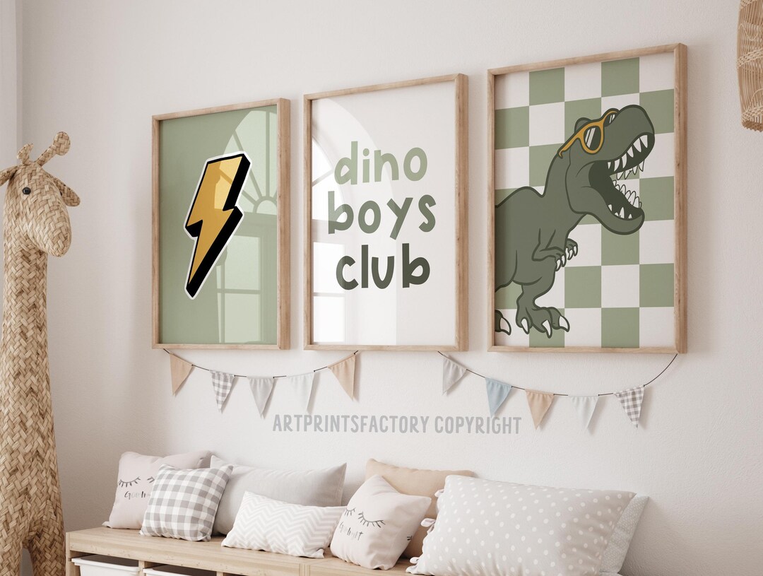 Retro Check Dinosaur Trex Downloadable Print, Modern Nursery Decor ...