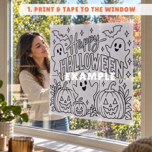Classroom Decoration Template Halloween Window Display Ghost Stencil Design Printable Chalk Marker Pattern Seasonal Craft Activity Digital Download Easy Traceable Glass Art Home Display Project Beginner Friendly Instructions Complete Guide