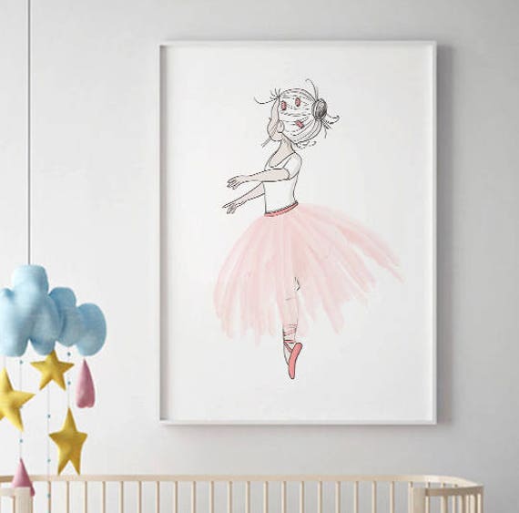 Ballerina Wall Art Print Girls Room Decor Pink Tutu Image 0