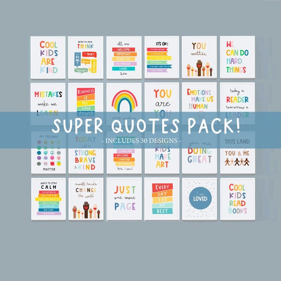 Homeschool Decor: 30 Printable Quote Posters (Digital Download) rainbow colors