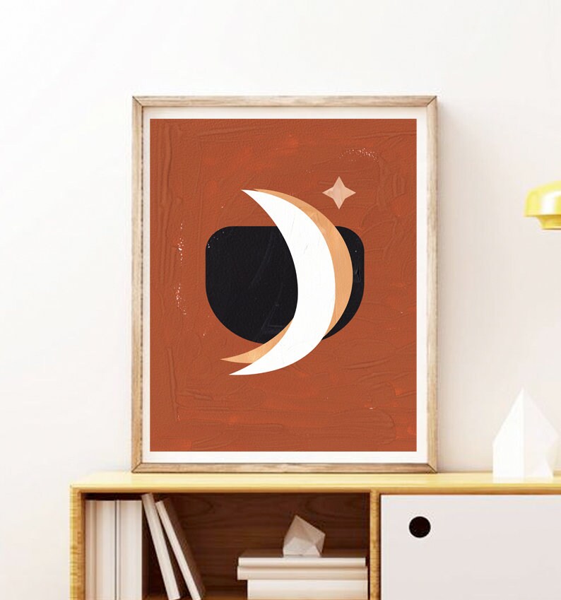 Large Abstract Art Burnt Orange Print Minimal Painting Moon Etsy