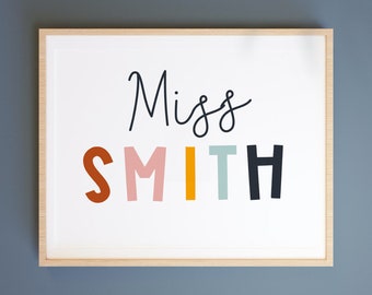 Custom Teacher Name Sign: Colorful Classroom Wall Art (Digital Download) personalized poster