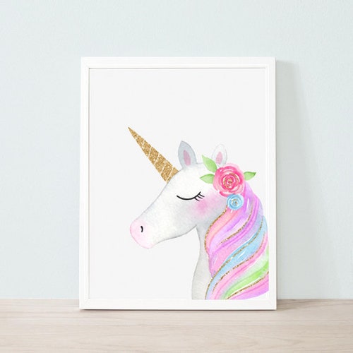 SALE Unicorn Face Print Gold Glitter Unicorn Printable Etsy