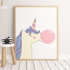 Modern girls print, unicorn gum, unicorn printable, girl printable, unicorn gift, dreams printable, rainbow unicorn, nursery decor, girl image 4