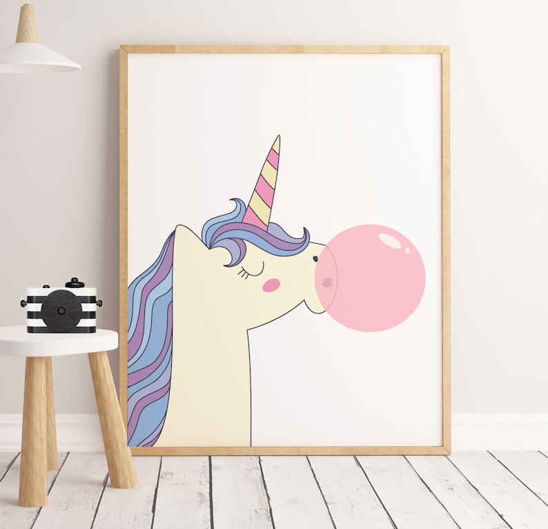 Modern girls print, unicorn gum, unicorn printable, girl printable, unicorn gift, dreams printable, rainbow unicorn, nursery decor, girl image 4