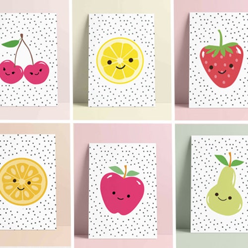 Cute Fruit Printable Set of 6 Fruit Prints Fruit Nursery Etsy
