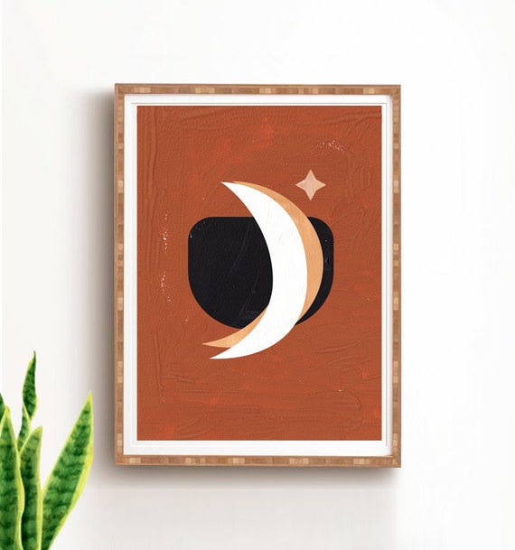 Burnt Orange Moon Print: Abstract Gouache Painting (Digital Download)