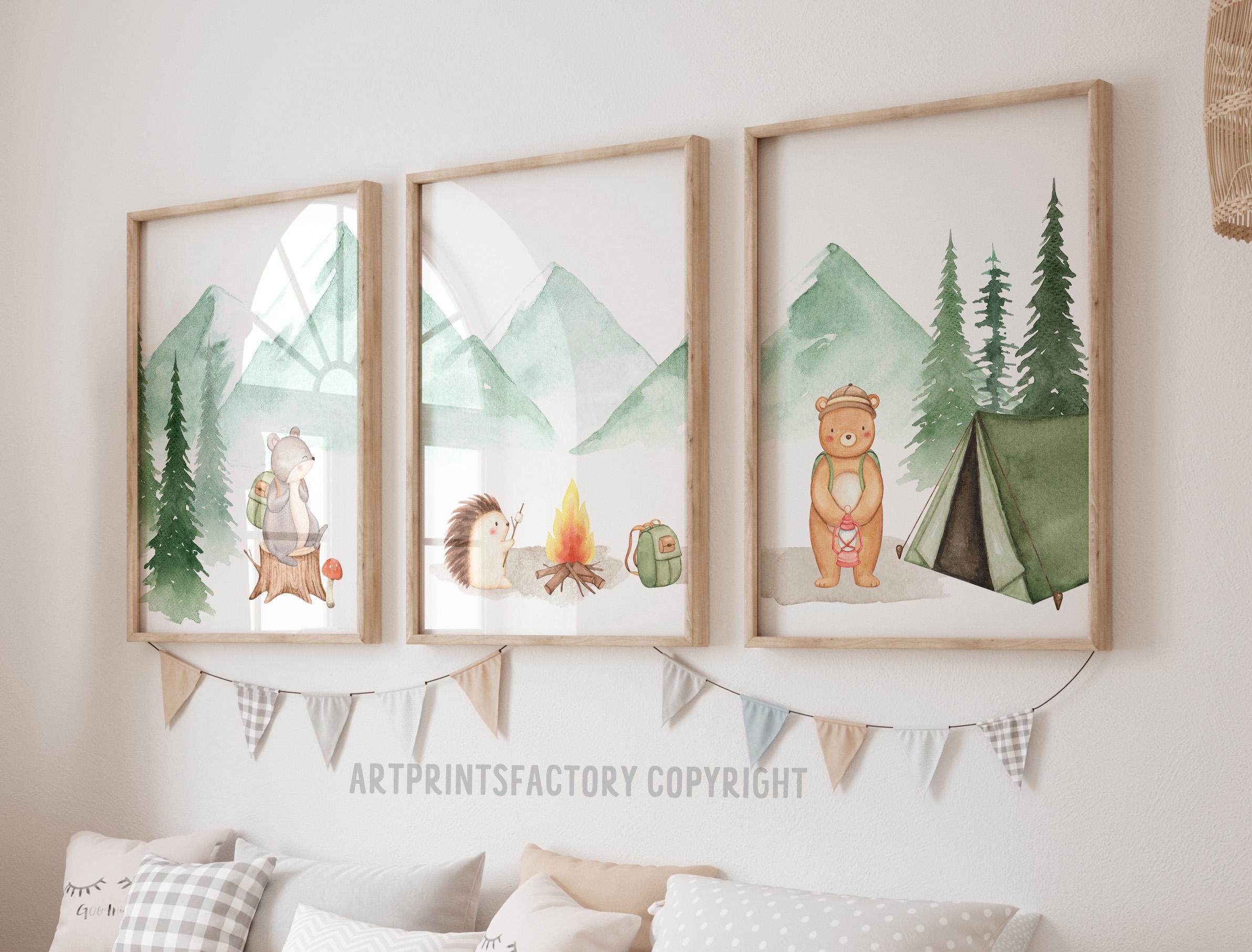 Forest Nursery Print Set: Woodland Animals Camping Art (digital Print ...