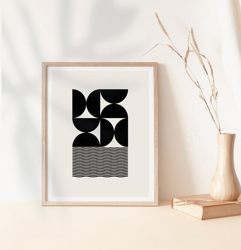 Mid Century Modern Art, Black and White Print, Retro Prints