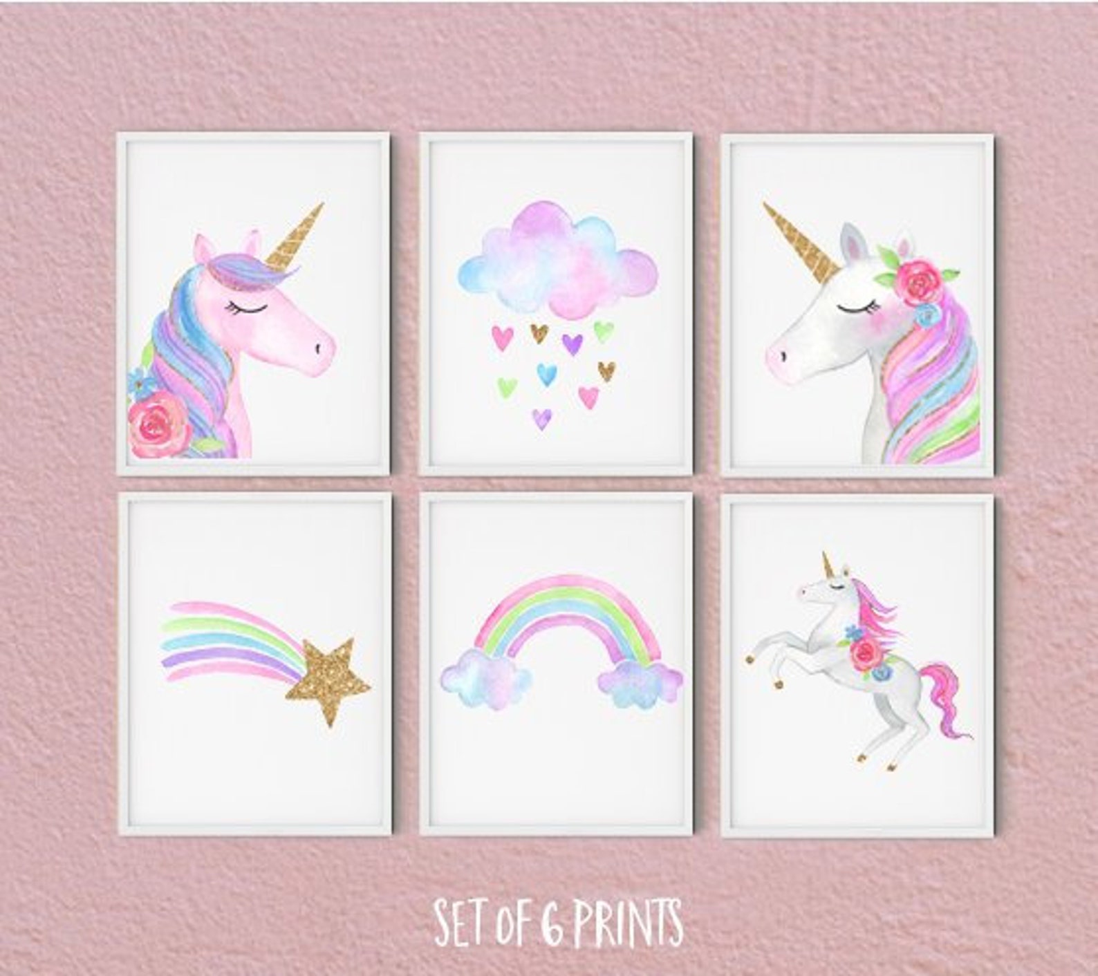 Set of 6 Unicorn Wall Art Set Printable Unicorn Art Girls Etsy Australia
