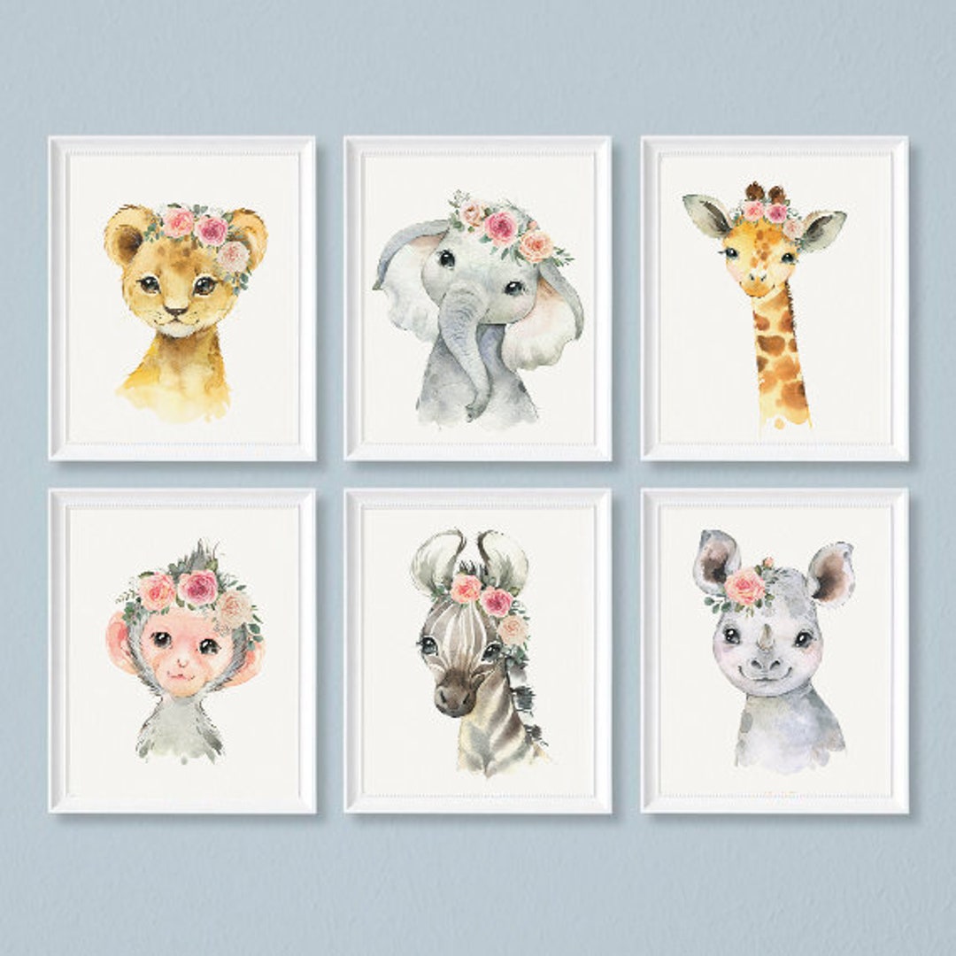 Safari Baby Animals Print Set of 6, Printable Nursery Wall Art Decor ...