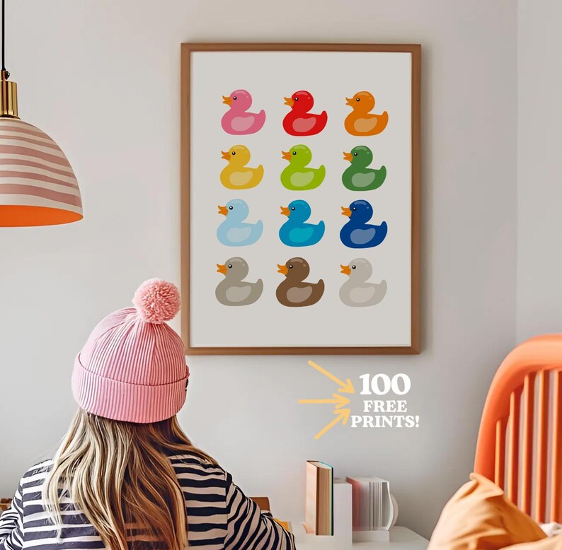 Stampa di un'anatra colorata, decorazione per la cameretta dei bambini (download digitale) immagine 4