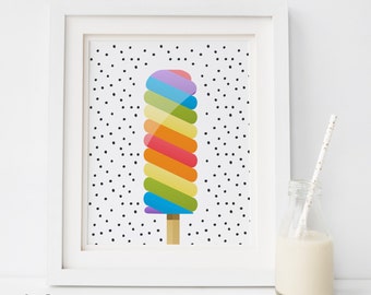 Eis am Stiel Print, Regenbogen Eis am Stil, moderne Kunst (Digitaler Download)