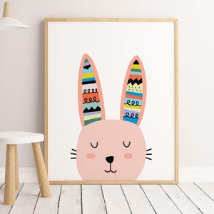 Scandinavian Nursery, Bunny face Print, girl print, Scandinavian Nursery Art, Nordic Nursery, Children Room, Bunny Art, Modern Bunny, girly image 2