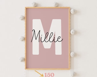 Impresión personalizada con nombre rosa: Decoración personalizada para habitación infantil (Descarga digital)