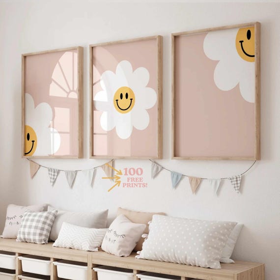 デイジー ナーサリー プリント：ボヘミアン フローラル ウォールアート