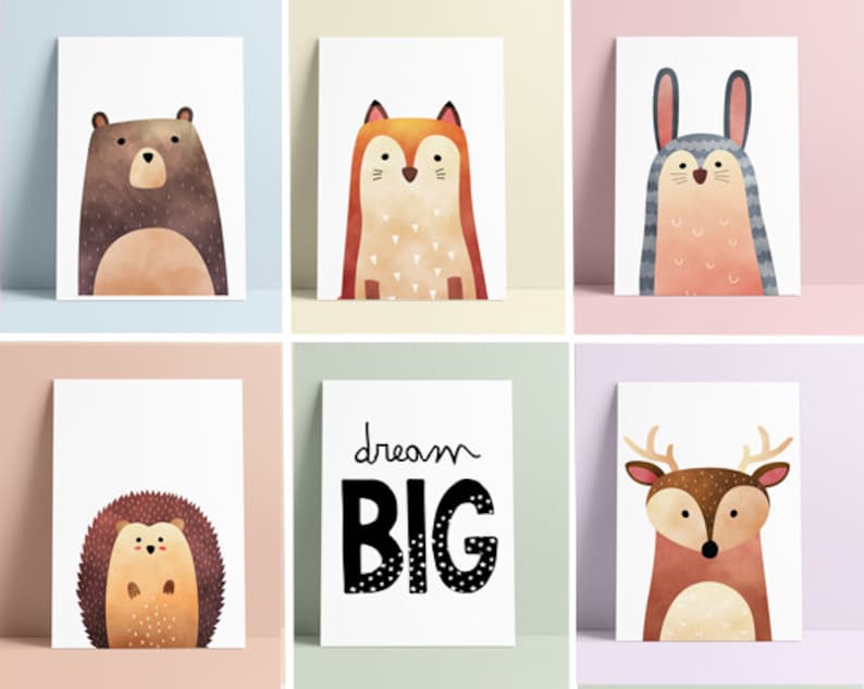 Set of Animals Prints Gender Neutral Nursery Art Baby Shower Etsy