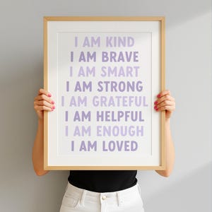 Lila pastellfärgad affirmationsposter: Dekoration för flickrum (digital nedladdning), utskrivbar konst, positiva citat