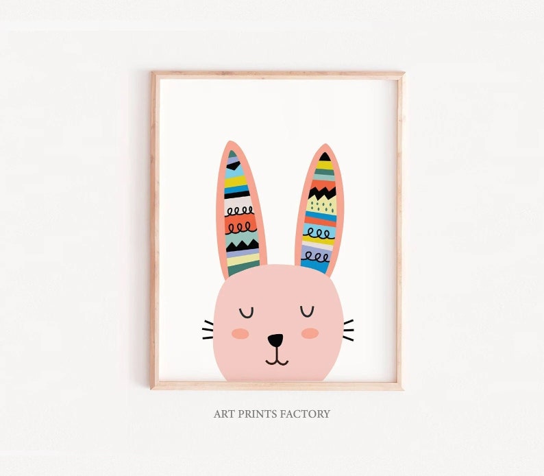 Scandinavian Nursery, Bunny face Print, girl print, Scandinavian Nursery Art, Nordic Nursery, Children Room, Bunny Art, Modern Bunny, girly image 1