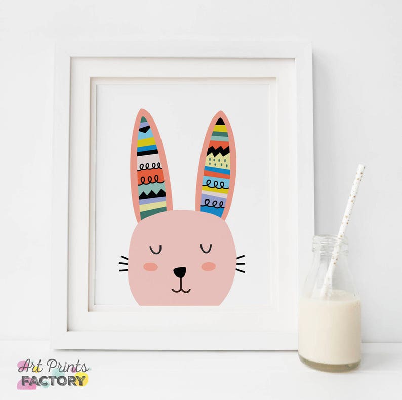 Scandinavian Nursery, Bunny face Print, girl print, Scandinavian Nursery Art, Nordic Nursery, Children Room, Bunny Art, Modern Bunny, girly image 3