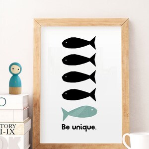 Kids print unique, motivational quote, fish nursery prints, quotes Wall Art, black Nursery Print, digital art, Playroom Decor, Nursery Quote image 2