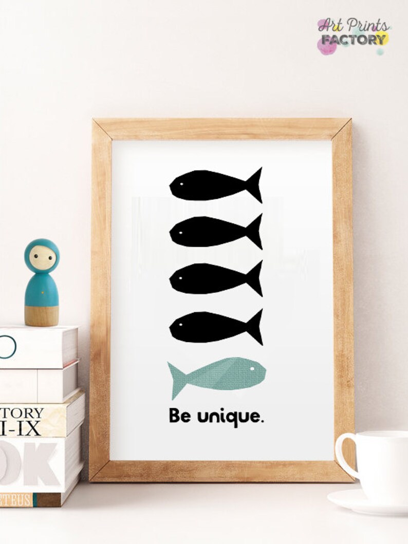 Kids print unique, motivational quote, fish nursery prints, quotes Wall Art, black Nursery Print, digital art, Playroom Decor, Nursery Quote image 2