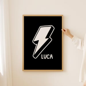 Impresión digital inicial y de nombre personalizada, rayo, arte moderno de la pared para niños, impresión inicial de la sala de juegos para niños, impresión inicial de la habitación para niños,
