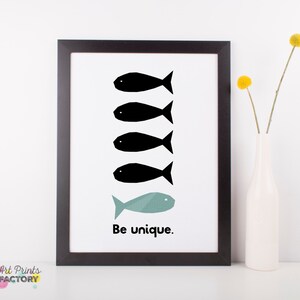 Kids print unique, motivational quote, fish nursery prints, quotes Wall Art, black Nursery Print, digital art, Playroom Decor, Nursery Quote image 5