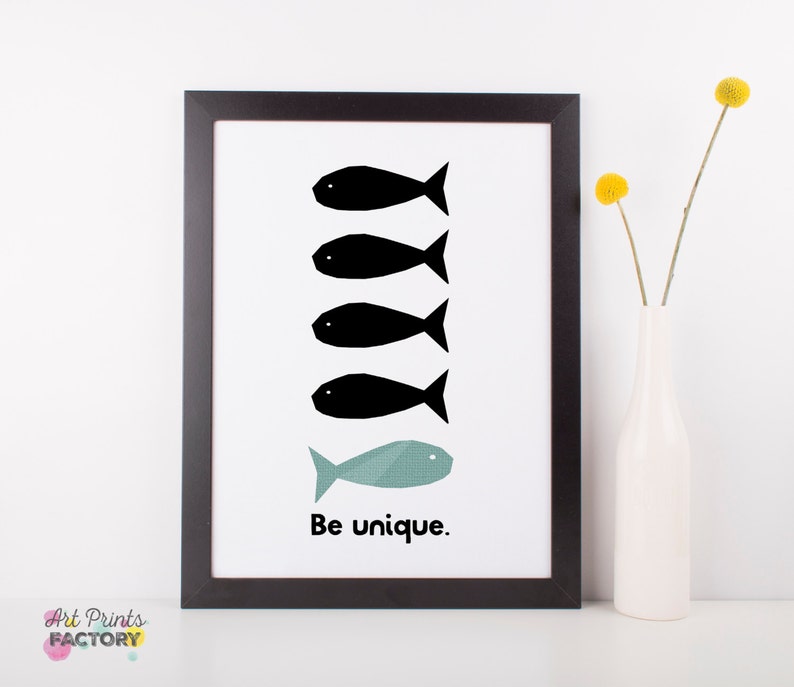 Kids print unique, motivational quote, fish nursery prints, quotes Wall Art, black Nursery Print, digital art, Playroom Decor, Nursery Quote image 5