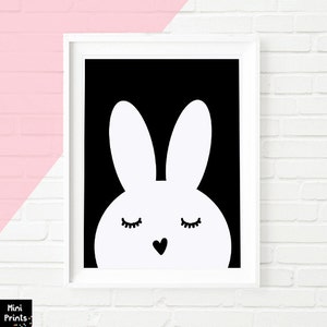 Bunny girls printable art, SWEET BUNNY, nursery decor, Illustration, nursery printable, black and white nursery art, kids room art, trendy image 3