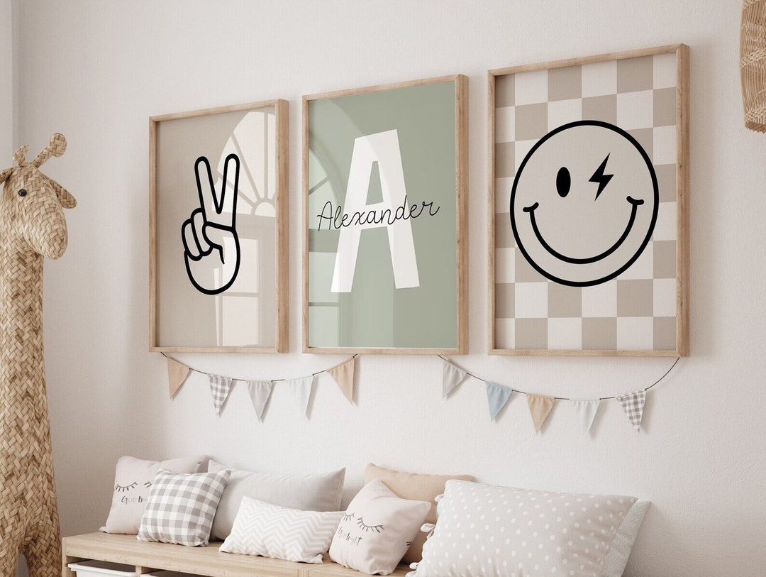 BOYS WALL ART Prints, Personalized Name, Gallery Wall Art, Set of 3