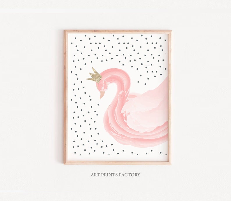 nursery swan printable, Girls nursery printable, pink wall art, swan decor, baby girl gift, DIY printable art, baby shower gift, new baby image 1