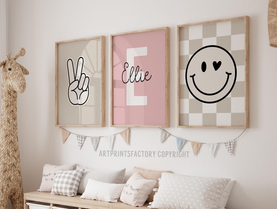 Custom Name Girls Nursery Prints: Checkered Wall Decor (digital ...