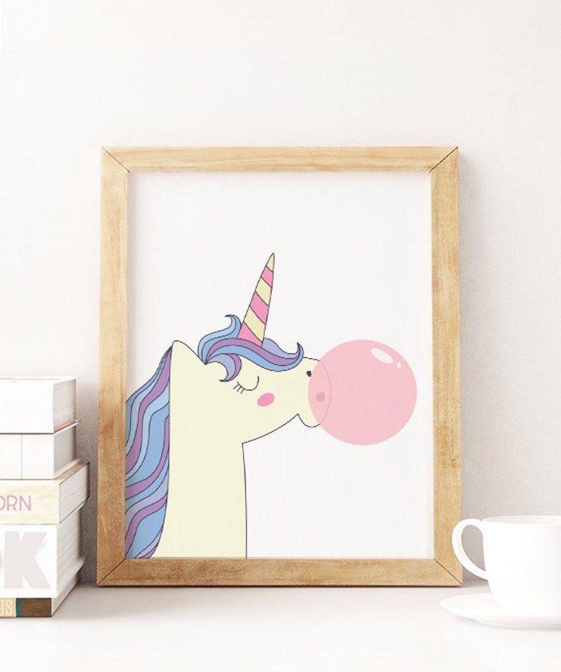 Modern girls print, unicorn gum, unicorn printable, girl printable, unicorn gift, dreams printable, rainbow unicorn, nursery decor, girl image 2