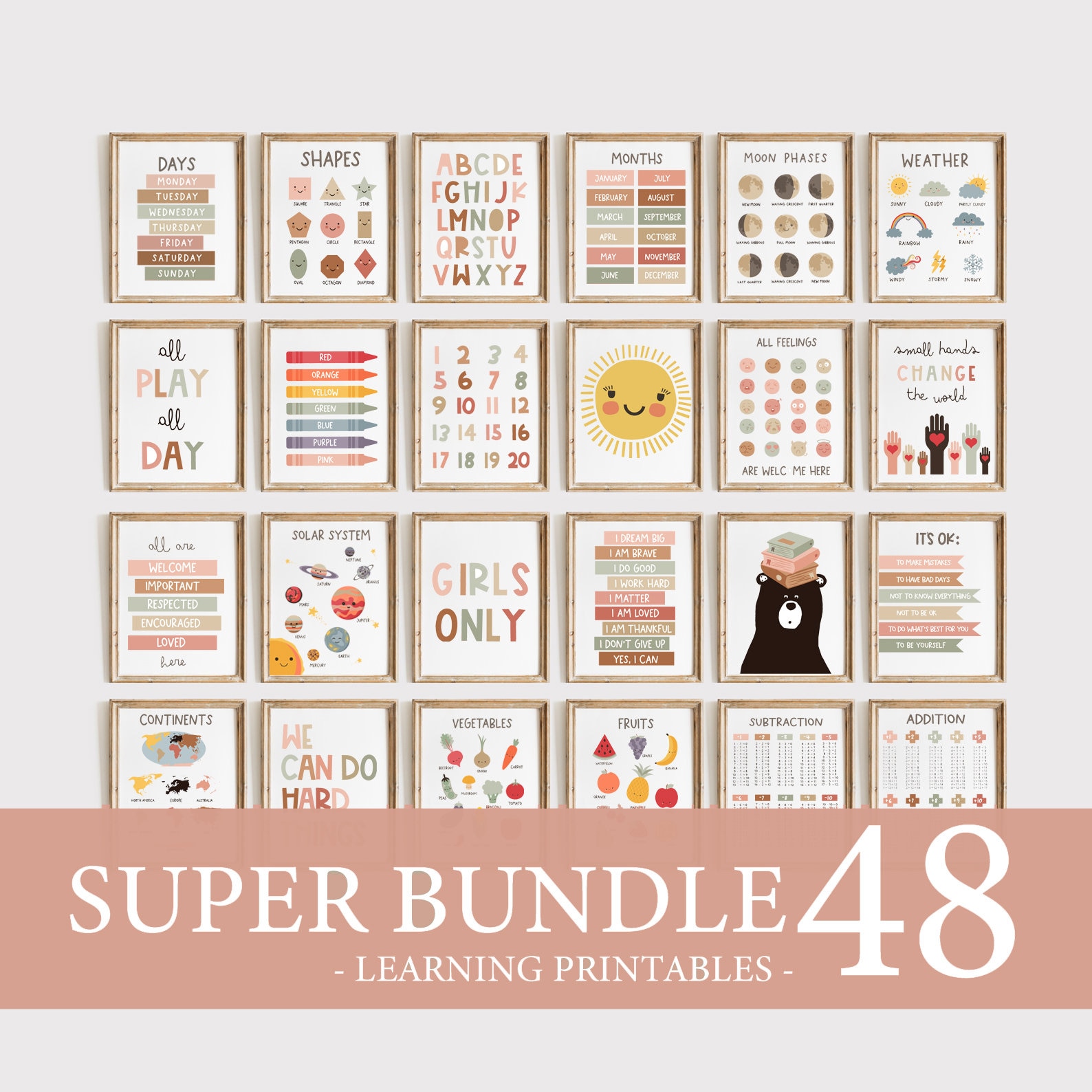 Set of 48 Educational Posters Homeschool Prints Montessori Etsy Canada