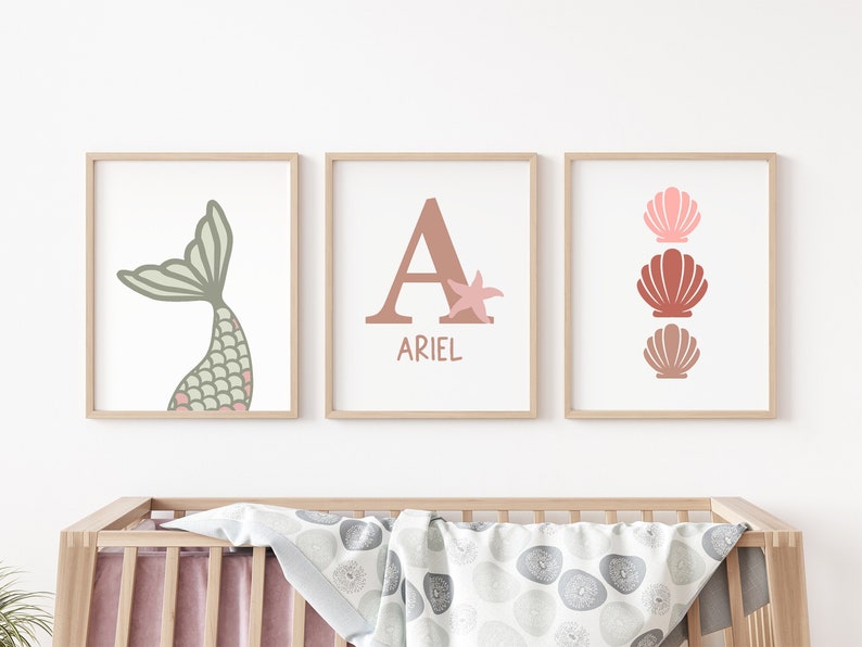 Mermaid Nursery Decor: Custom Name Print, Set of 3 (digital Download ...