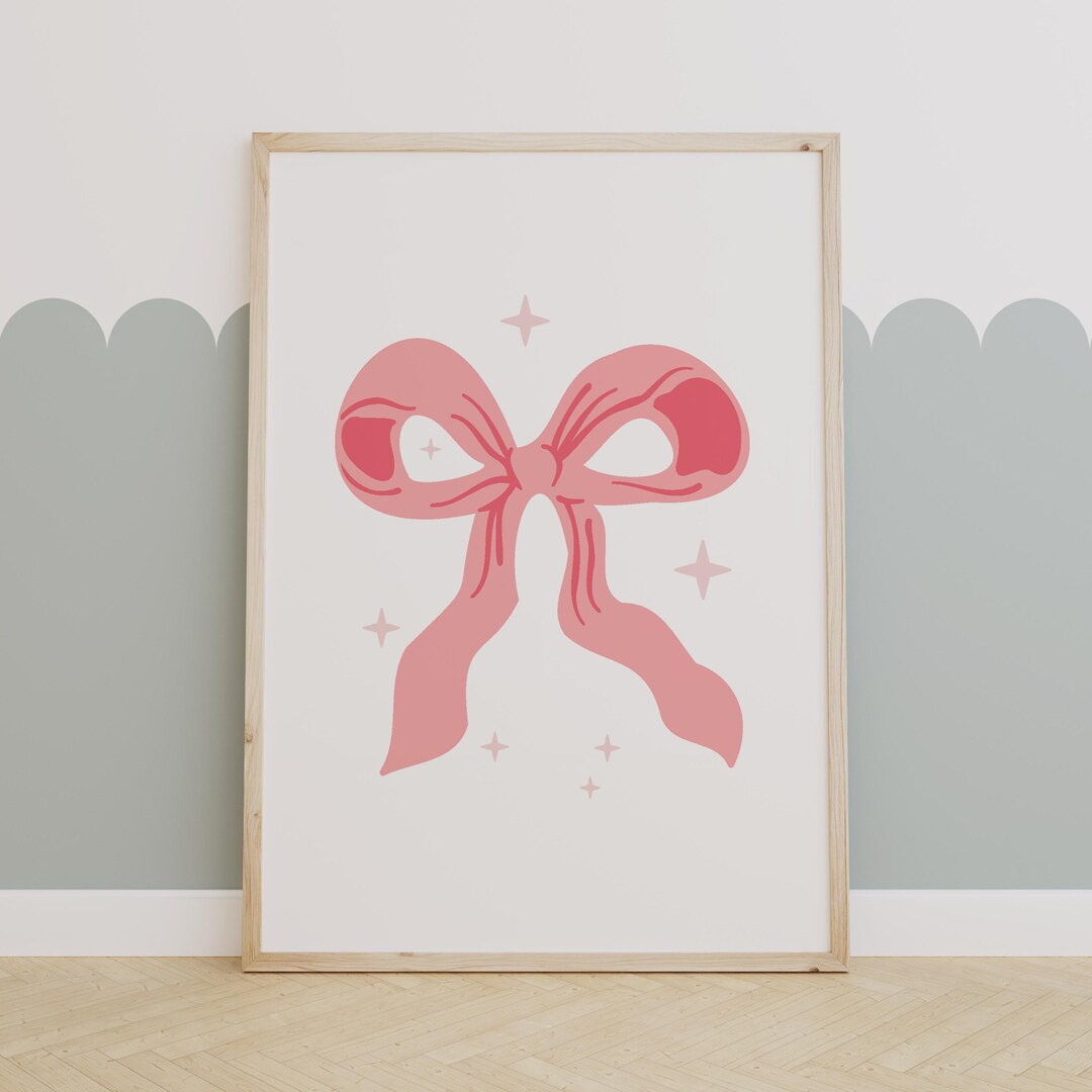 Pink Bow Nursery Art Print, Girls Wall Printable, Coquette Decor ...