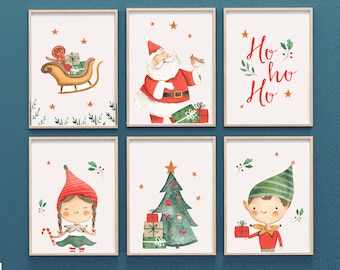 Prints kerstkwekerij, set van 6, decoratie voor de feestdagen (digitale download)
