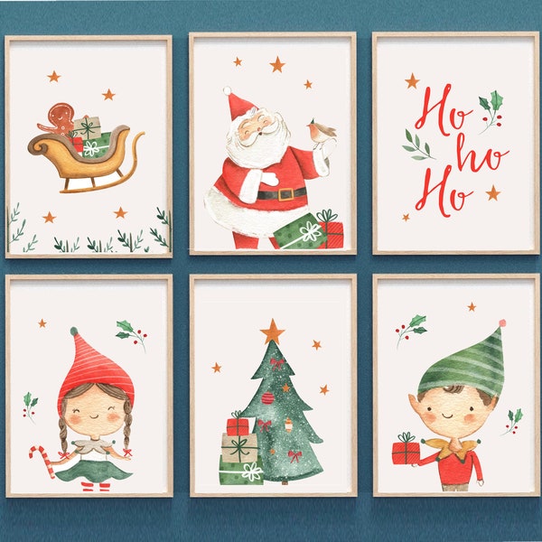 Christmas wall printables, SET OF 6, HOHOHO print, Christmas wall art, Cute christmas decor, Christmas decor, Christmas print kids, Children