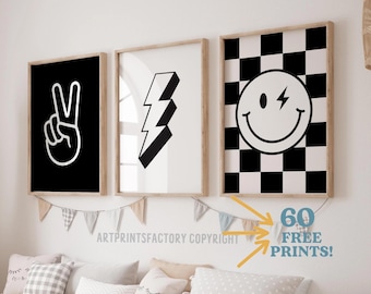 Modern Kids Room Prints: Black White Checkered Art (Downloadable)
