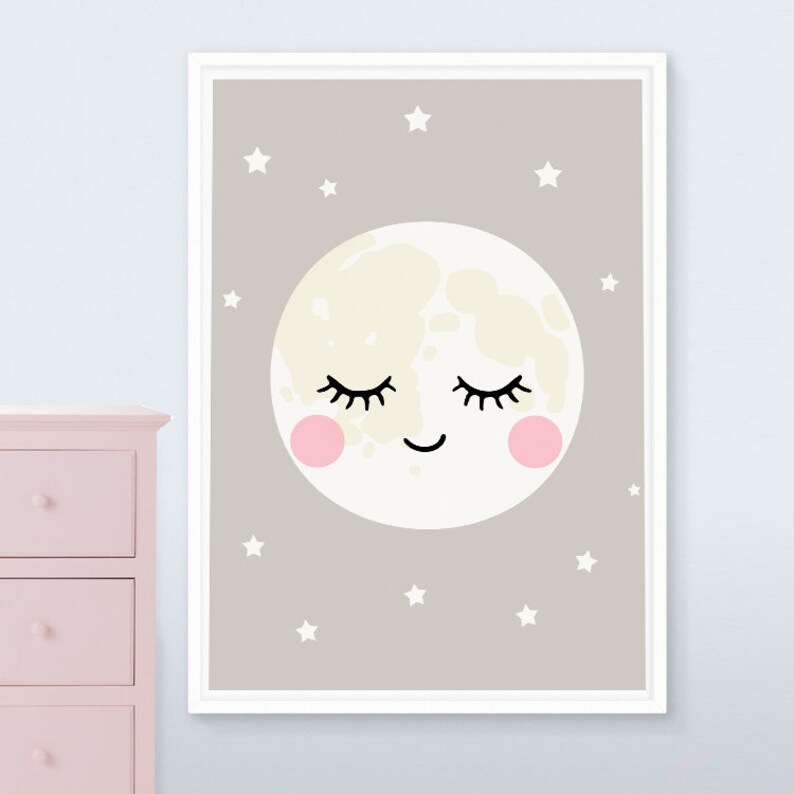 SALE Sleepy Eyes Scandinavian Nursery Print sleepy moon print children's art, nursery print, nursery art, baby room, kids room Print moon B image 8