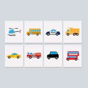 Transportation Nursery Prints, Set of 8, Boy Room Decor (Digital Download)