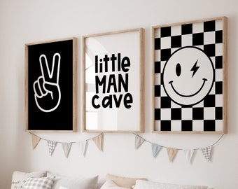 Little man cave Lightning Bolt Gallery Wall Set of 3 Downloadable Prints, boy Nursery Decor, boy Wall Art, boys Printable, black white art