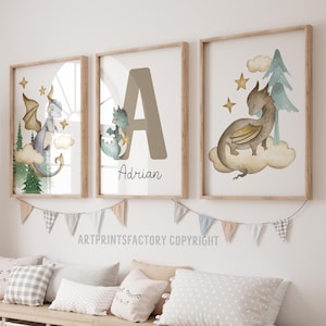 Personalized Dragon Prints, Boy Name Wall Art, dragon Playroom Decor, Kids Room decor, nursery wall art, Dragon Posters, DIGITAL art prints